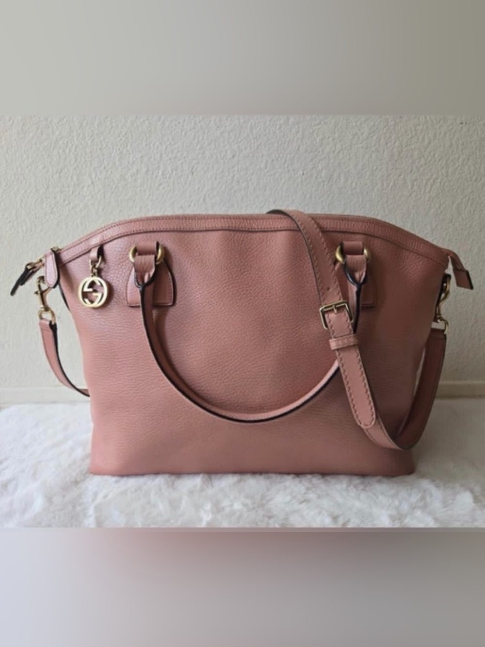 Gucci Blush Pink leather GG Charm Dome Satchel & Crossbody with COA